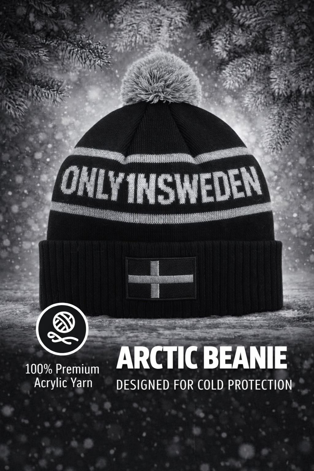 Arctic Knitted Beanie i svart & grå