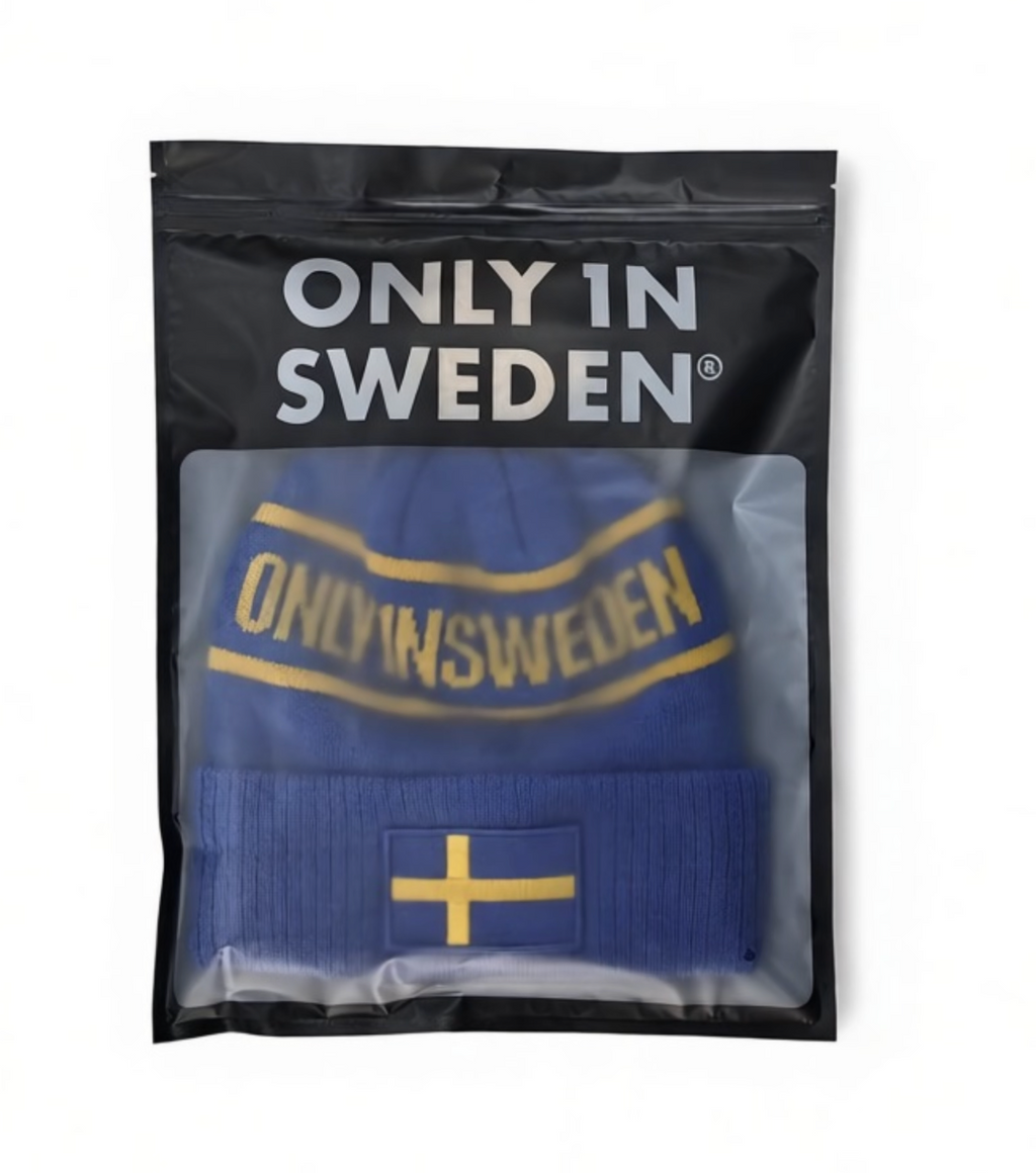 Arctic Knitted Beanie i Blå & Gul